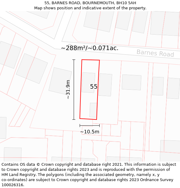 55, BARNES ROAD, BOURNEMOUTH, BH10 5AH: Plot and title map