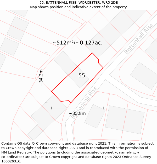 55, BATTENHALL RISE, WORCESTER, WR5 2DE: Plot and title map