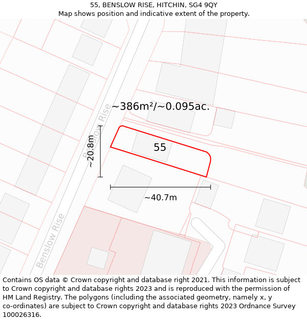 55, BENSLOW RISE, HITCHIN, SG4 9QY: Plot and title map