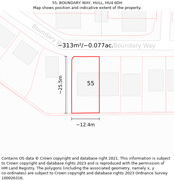 55, BOUNDARY WAY, HULL, HU4 6DH: Plot and title map