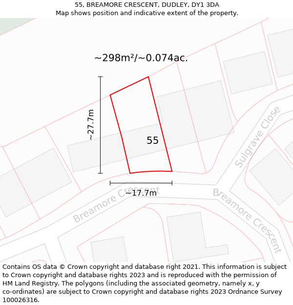 55, BREAMORE CRESCENT, DUDLEY, DY1 3DA: Plot and title map