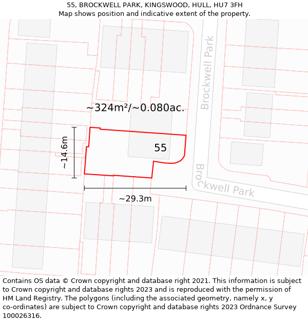 55, BROCKWELL PARK, KINGSWOOD, HULL, HU7 3FH: Plot and title map