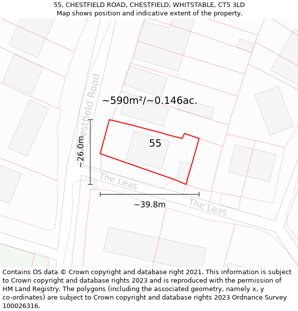 55, CHESTFIELD ROAD, CHESTFIELD, WHITSTABLE, CT5 3LD: Plot and title map