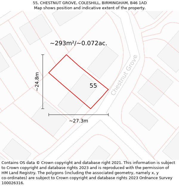 55, CHESTNUT GROVE, COLESHILL, BIRMINGHAM, B46 1AD: Plot and title map