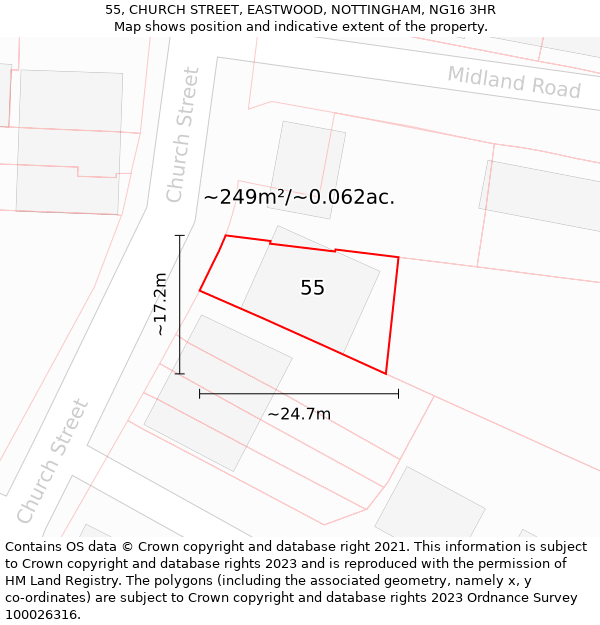 55, CHURCH STREET, EASTWOOD, NOTTINGHAM, NG16 3HR: Plot and title map