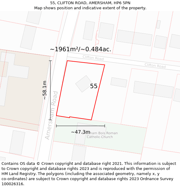 55, CLIFTON ROAD, AMERSHAM, HP6 5PN: Plot and title map