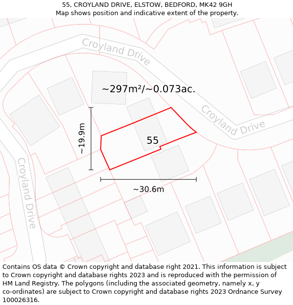 55, CROYLAND DRIVE, ELSTOW, BEDFORD, MK42 9GH: Plot and title map