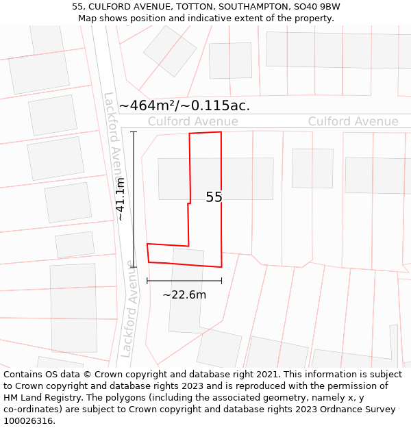 55, CULFORD AVENUE, TOTTON, SOUTHAMPTON, SO40 9BW: Plot and title map