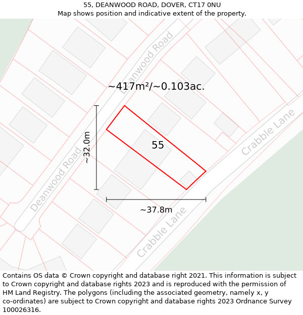 55, DEANWOOD ROAD, DOVER, CT17 0NU: Plot and title map