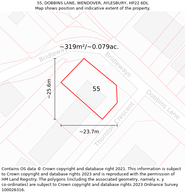 55, DOBBINS LANE, WENDOVER, AYLESBURY, HP22 6DL: Plot and title map