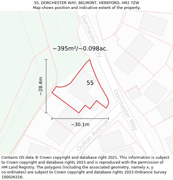 55, DORCHESTER WAY, BELMONT, HEREFORD, HR2 7ZW: Plot and title map