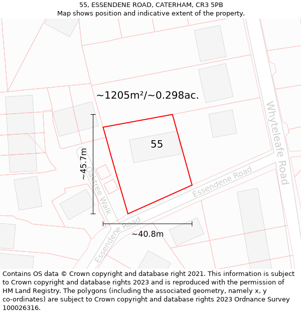 55, ESSENDENE ROAD, CATERHAM, CR3 5PB: Plot and title map