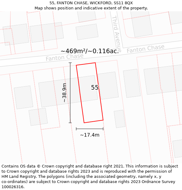 55, FANTON CHASE, WICKFORD, SS11 8QX: Plot and title map