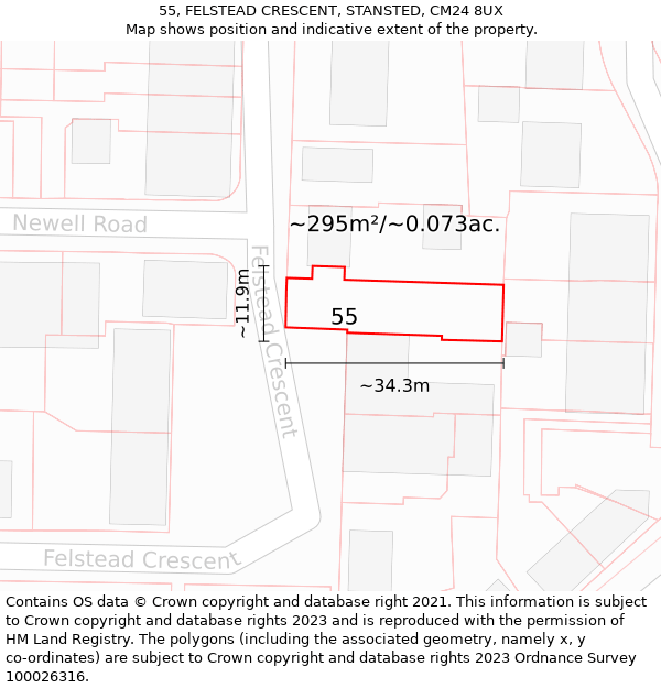 55, FELSTEAD CRESCENT, STANSTED, CM24 8UX: Plot and title map