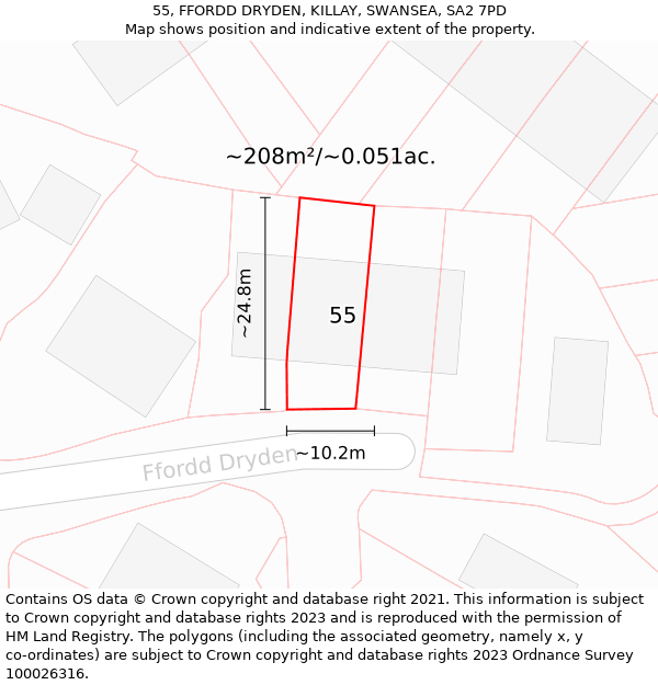 55, FFORDD DRYDEN, KILLAY, SWANSEA, SA2 7PD: Plot and title map