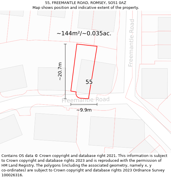 55, FREEMANTLE ROAD, ROMSEY, SO51 0AZ: Plot and title map