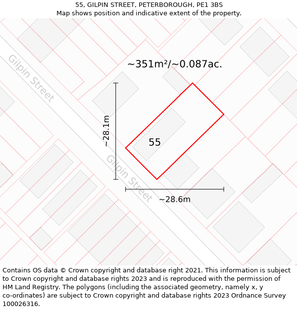 55, GILPIN STREET, PETERBOROUGH, PE1 3BS: Plot and title map