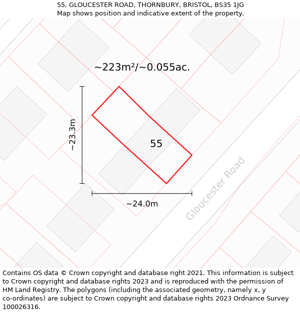 55, GLOUCESTER ROAD, THORNBURY, BRISTOL, BS35 1JG: Plot and title map