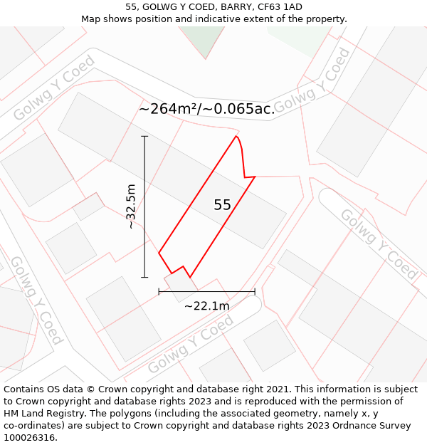 55, GOLWG Y COED, BARRY, CF63 1AD: Plot and title map