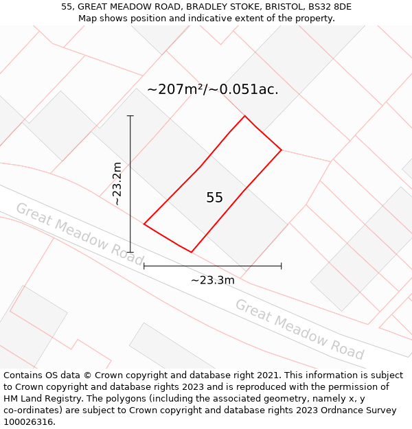 55, GREAT MEADOW ROAD, BRADLEY STOKE, BRISTOL, BS32 8DE: Plot and title map