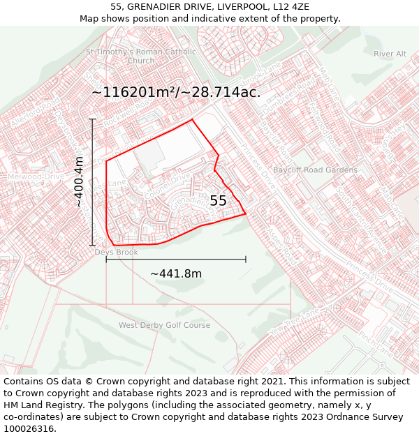 55, GRENADIER DRIVE, LIVERPOOL, L12 4ZE: Plot and title map