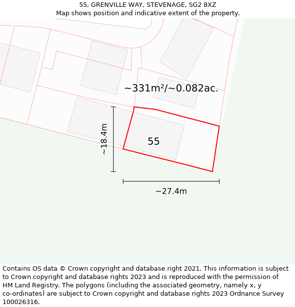 55, GRENVILLE WAY, STEVENAGE, SG2 8XZ: Plot and title map