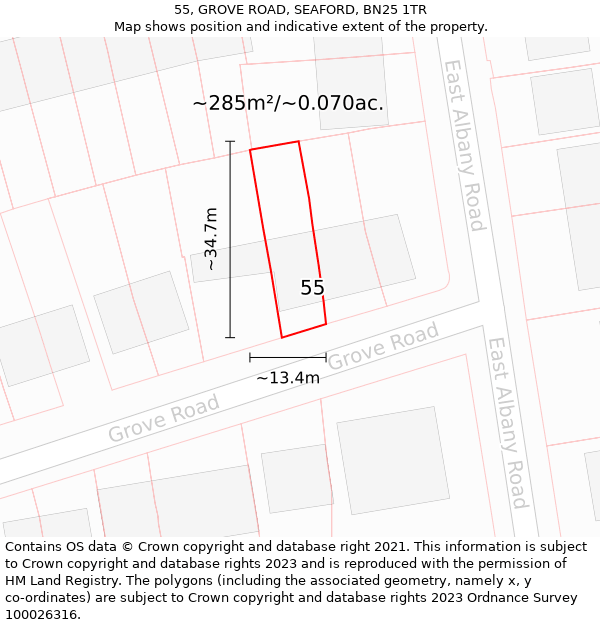 55, GROVE ROAD, SEAFORD, BN25 1TR: Plot and title map