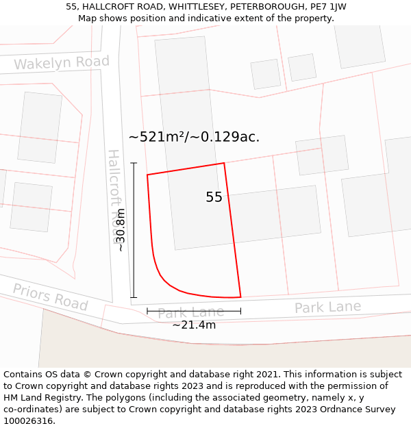 55, HALLCROFT ROAD, WHITTLESEY, PETERBOROUGH, PE7 1JW: Plot and title map