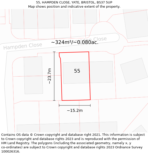 55, HAMPDEN CLOSE, YATE, BRISTOL, BS37 5UP: Plot and title map