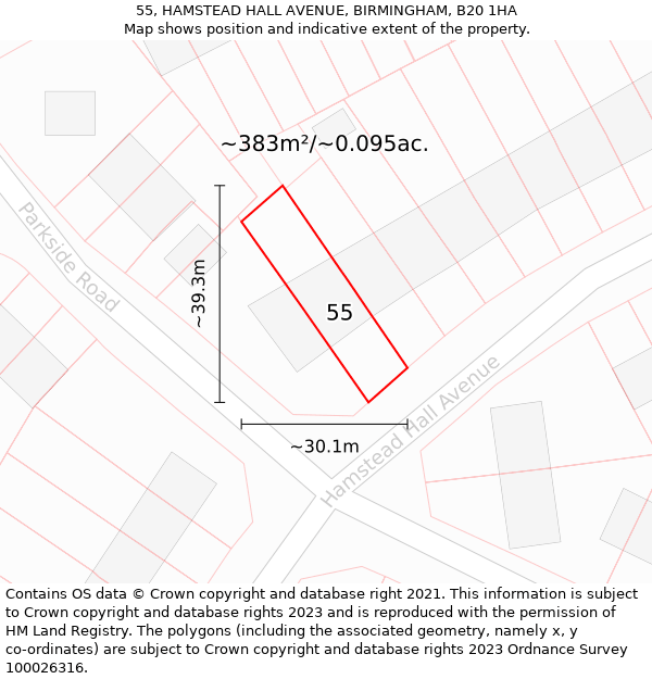 55, HAMSTEAD HALL AVENUE, BIRMINGHAM, B20 1HA: Plot and title map