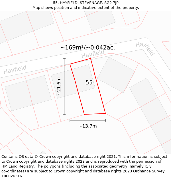 55, HAYFIELD, STEVENAGE, SG2 7JP: Plot and title map