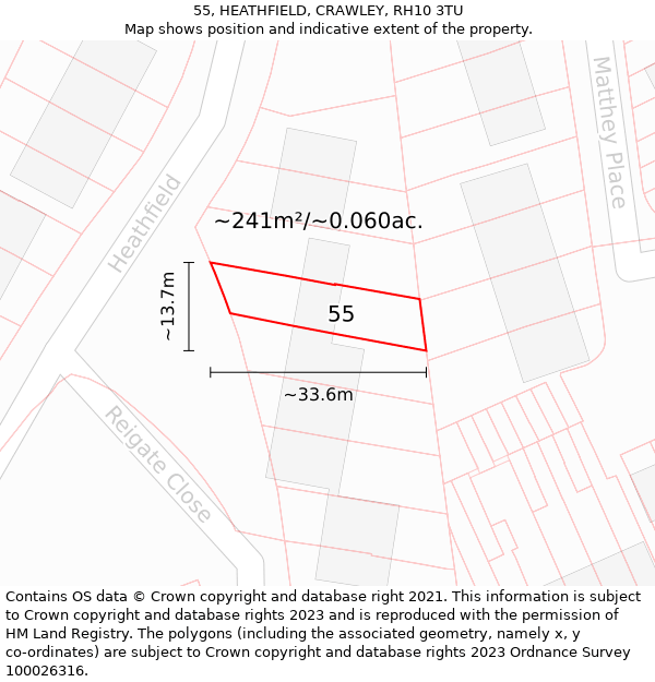 55, HEATHFIELD, CRAWLEY, RH10 3TU: Plot and title map