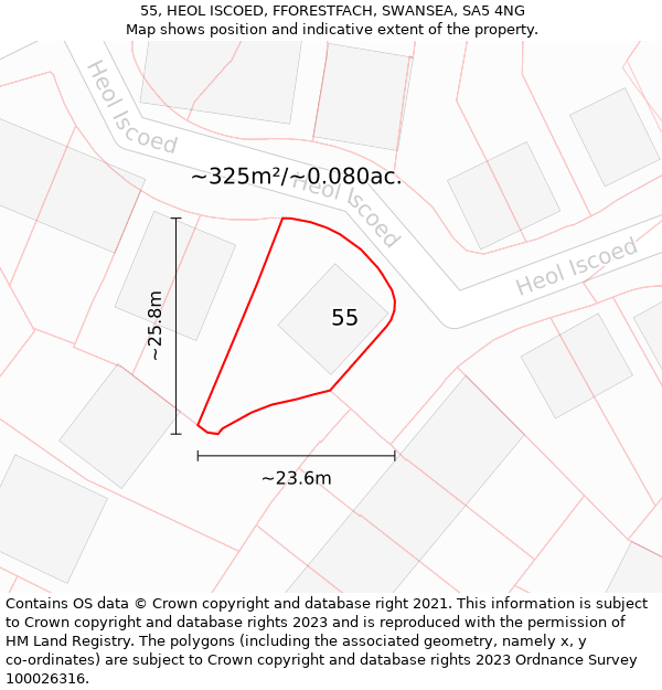 55, HEOL ISCOED, FFORESTFACH, SWANSEA, SA5 4NG: Plot and title map