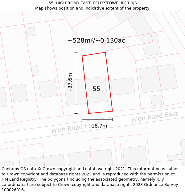 55, HIGH ROAD EAST, FELIXSTOWE, IP11 9JS: Plot and title map