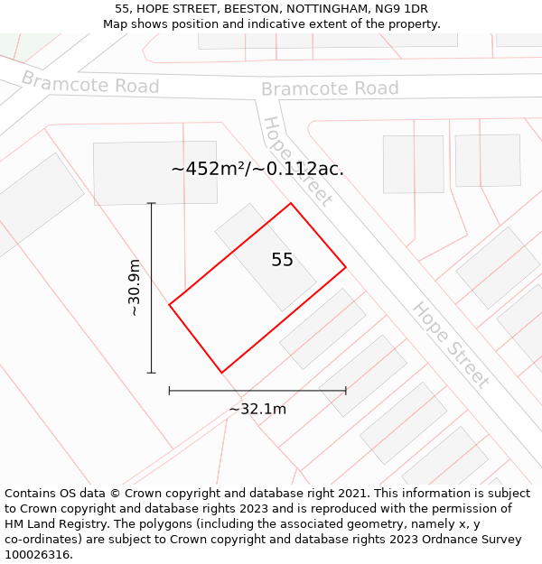 55, HOPE STREET, BEESTON, NOTTINGHAM, NG9 1DR: Plot and title map