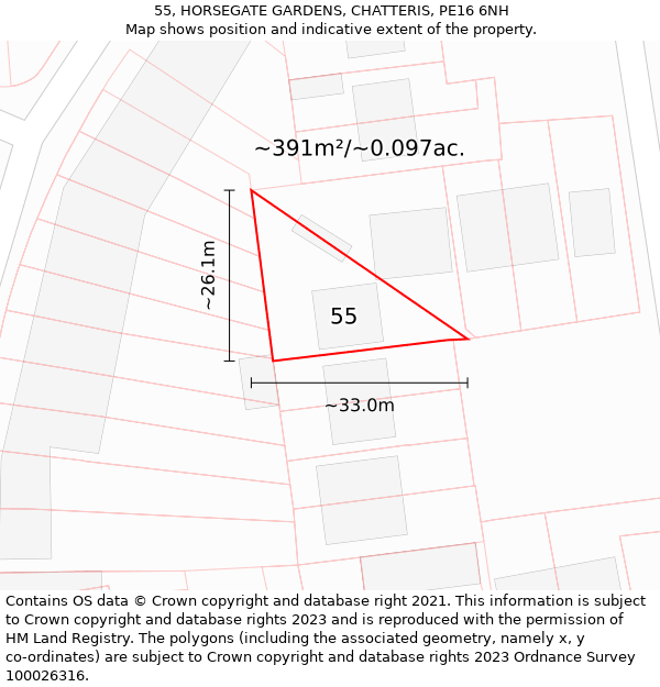 55, HORSEGATE GARDENS, CHATTERIS, PE16 6NH: Plot and title map