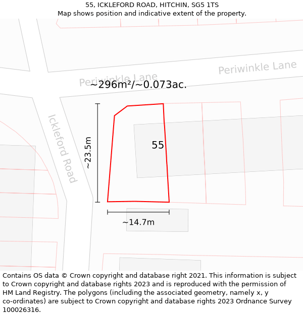 55, ICKLEFORD ROAD, HITCHIN, SG5 1TS: Plot and title map