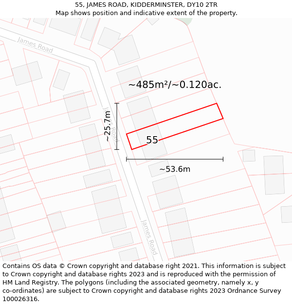 55, JAMES ROAD, KIDDERMINSTER, DY10 2TR: Plot and title map