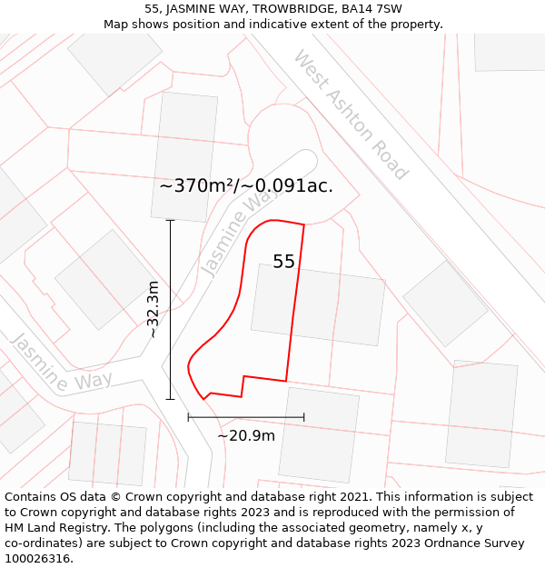 55, JASMINE WAY, TROWBRIDGE, BA14 7SW: Plot and title map