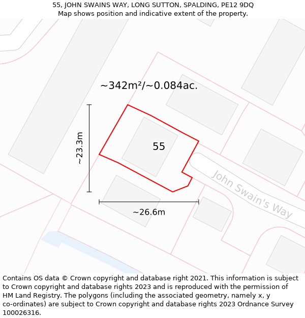 55, JOHN SWAINS WAY, LONG SUTTON, SPALDING, PE12 9DQ: Plot and title map