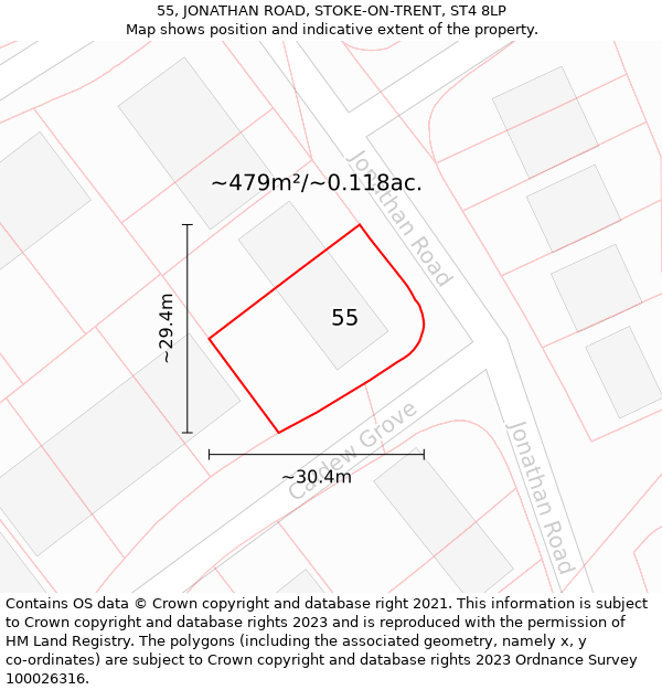 55, JONATHAN ROAD, STOKE-ON-TRENT, ST4 8LP: Plot and title map