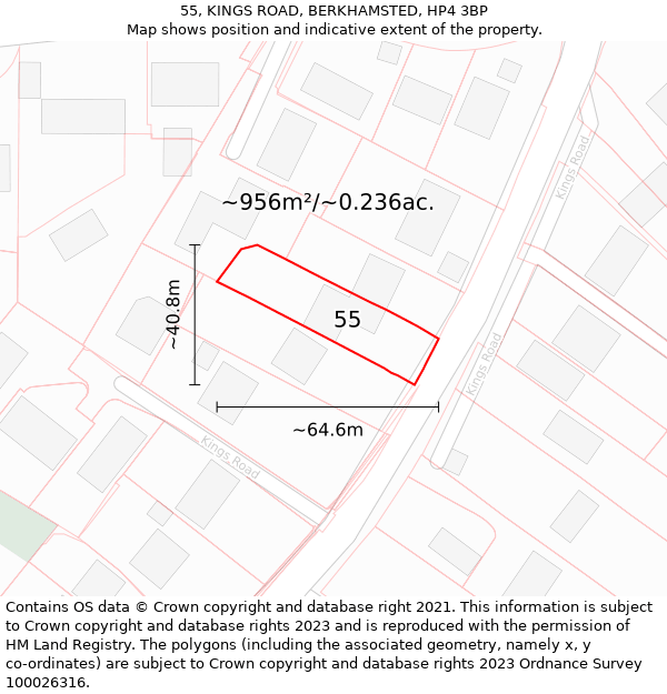 55, KINGS ROAD, BERKHAMSTED, HP4 3BP: Plot and title map