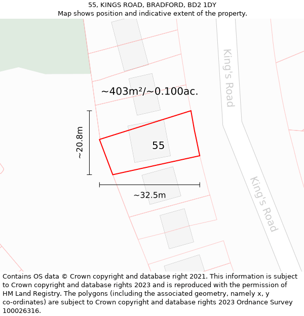 55, KINGS ROAD, BRADFORD, BD2 1DY: Plot and title map