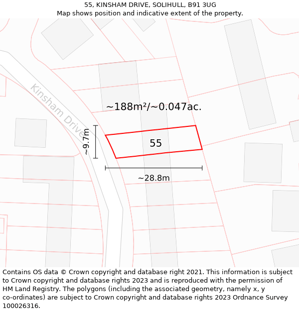 55, KINSHAM DRIVE, SOLIHULL, B91 3UG: Plot and title map