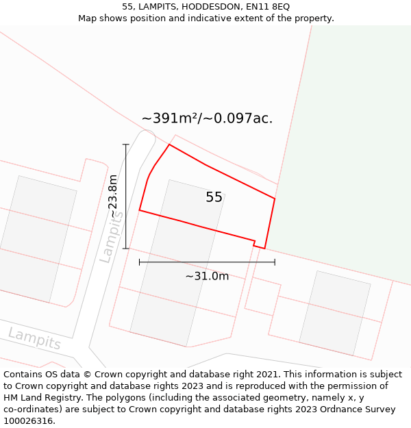 55, LAMPITS, HODDESDON, EN11 8EQ: Plot and title map