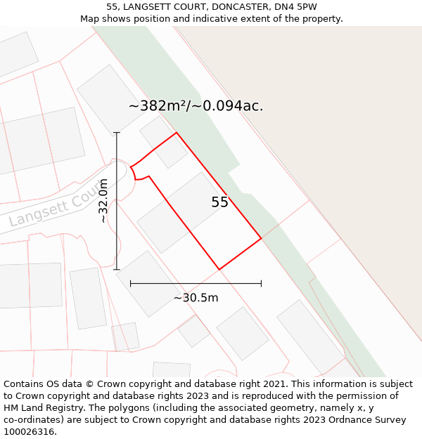 55, LANGSETT COURT, DONCASTER, DN4 5PW: Plot and title map