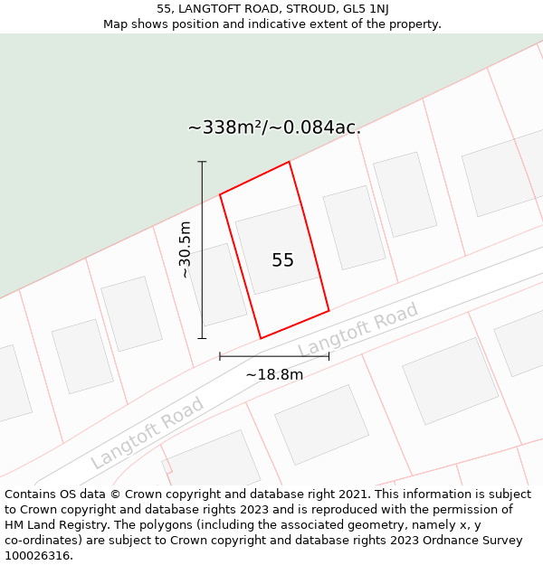 55, LANGTOFT ROAD, STROUD, GL5 1NJ: Plot and title map