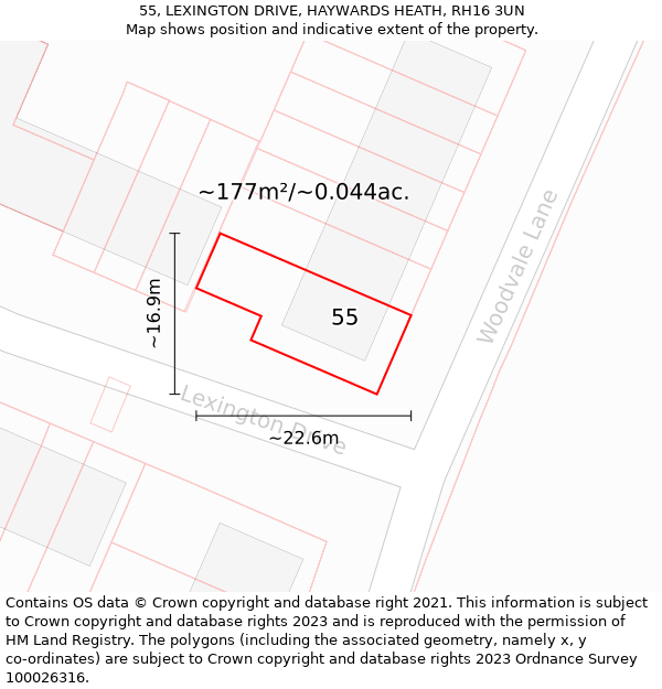 55, LEXINGTON DRIVE, HAYWARDS HEATH, RH16 3UN: Plot and title map