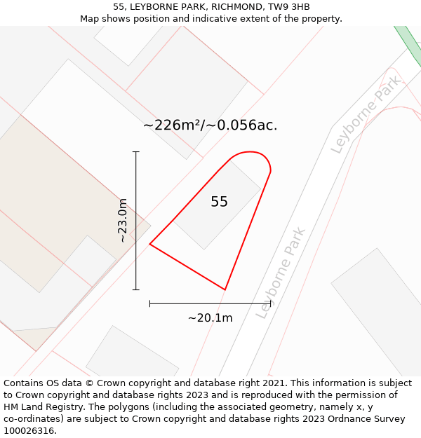 55, LEYBORNE PARK, RICHMOND, TW9 3HB: Plot and title map