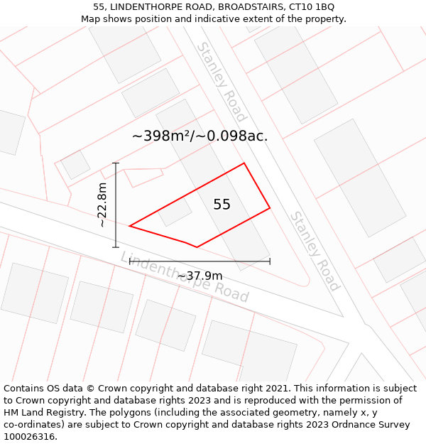 55, LINDENTHORPE ROAD, BROADSTAIRS, CT10 1BQ: Plot and title map